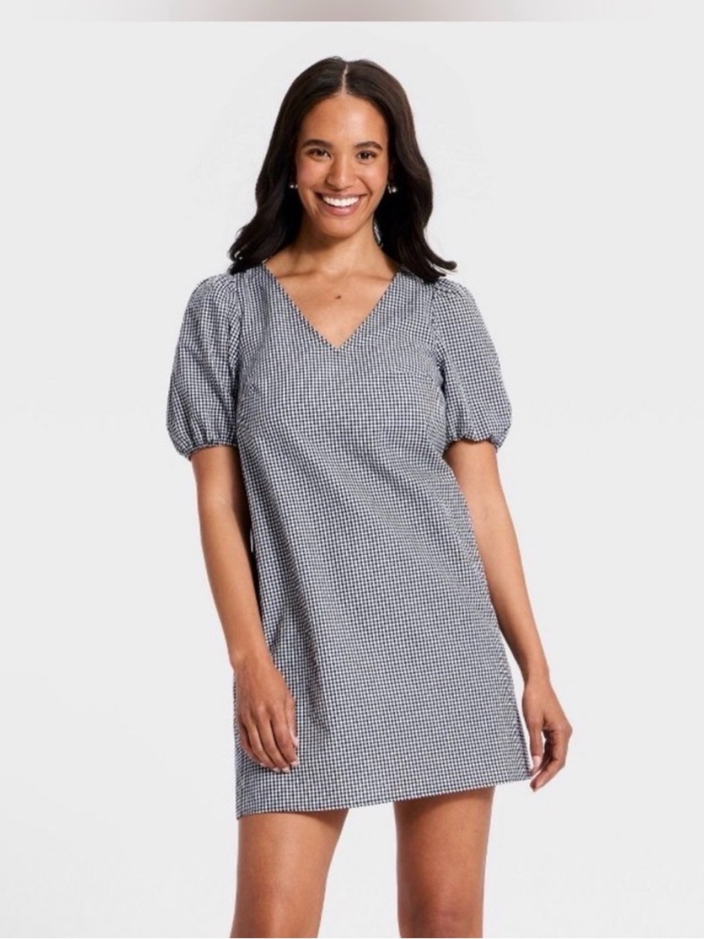 NWT XS Black and White Gingham Puff Sleeve Dress